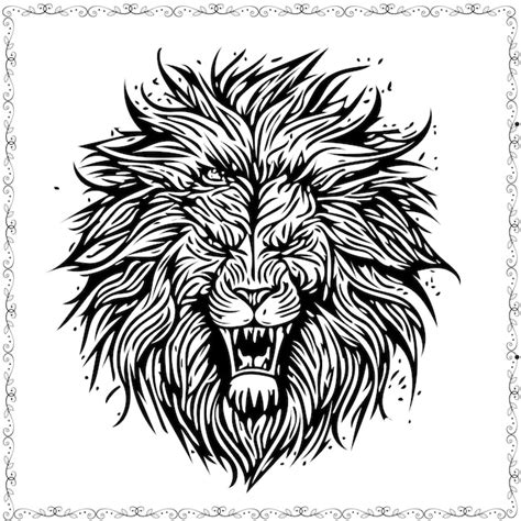 Premium Vector Hand Drawn Scary Lion Face Coloring Book Element