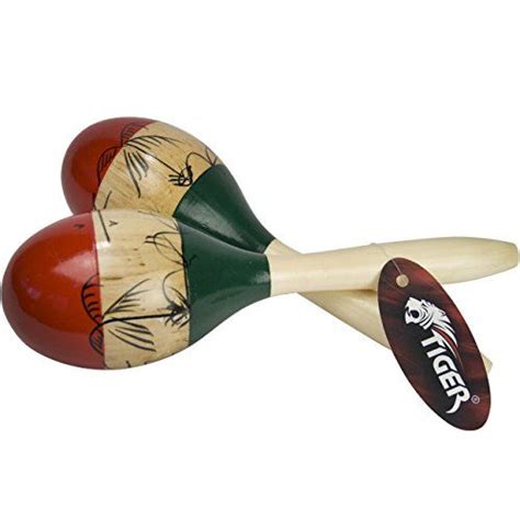 Natural Hand Painted Wooden Maracas Full Size Pair Tige