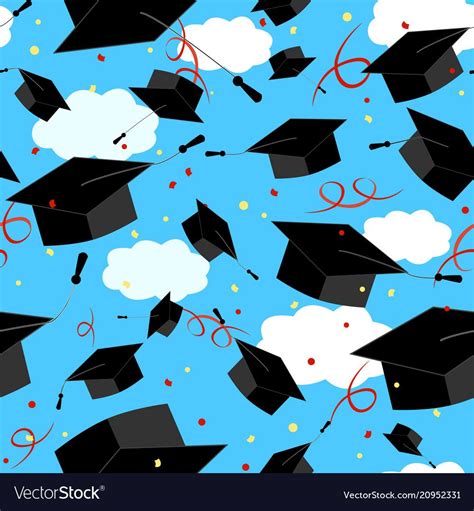 Graduation Caps In The Air Graduate Background Vector Seamless