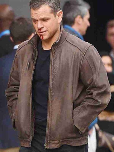 Jason Bourne Matt Damon Brown Leather Jacket The Movie Fashion