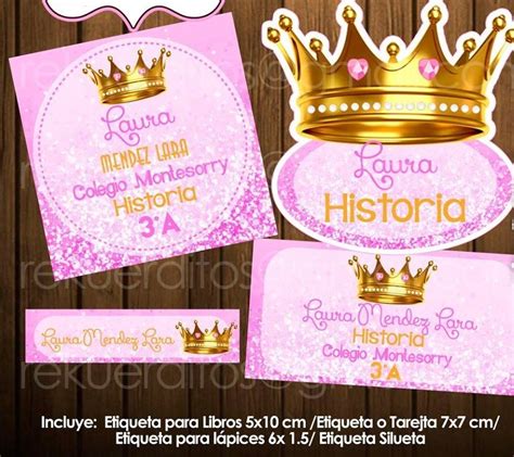 Kit Imprimible Etiquetas Escolares Princesa Reina Corona 2500 En