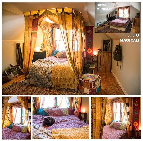 Bohemian bedrooms bohemian decor bohemian style bohemian bedding boho chic trendy bedroom boho hippie gypsy bedroom hippie bedding. Create Your Own Boho Canopy Bed in Less Than an Hour w ...