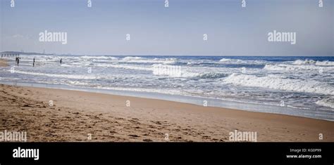 City Beach In Autumn Sand Foamy Waves Stock Photo Alamy