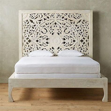 Dynasty Hand Carved Indian Solid Wooden Bed Frame White Carved Beds