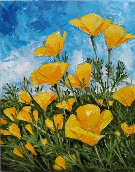 Poppy Field Painting California Poppy Art Yellow California Etsy
