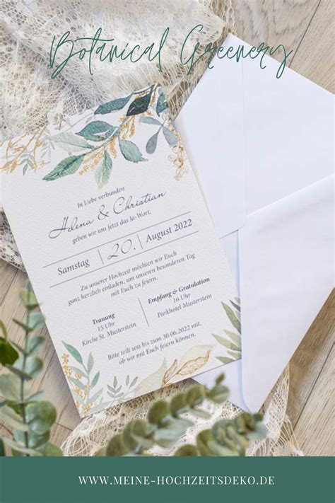***** mit diesen worten laden wir euch recht herzlich zu unserer hochzeit. Hochzeitseinladung Botanical Greenery | Hochzeitseinladung ...