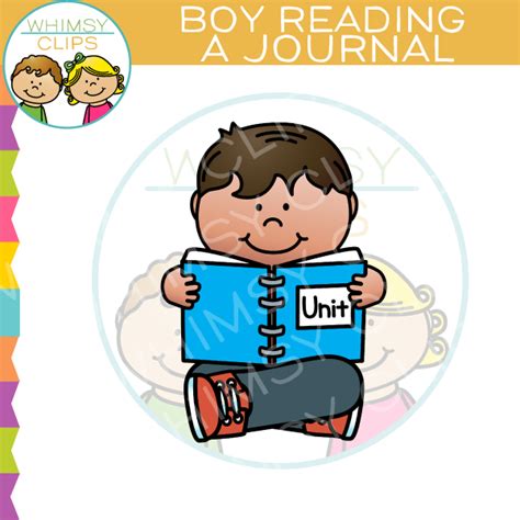 Boy Reading Journal Clip Art Images And Illustrations Whimsy Clips