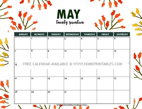 Free Printable May 2017 Calendar Home Printables