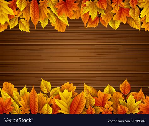 Wooden Background With Autumn Leaves Royalty Free Vector