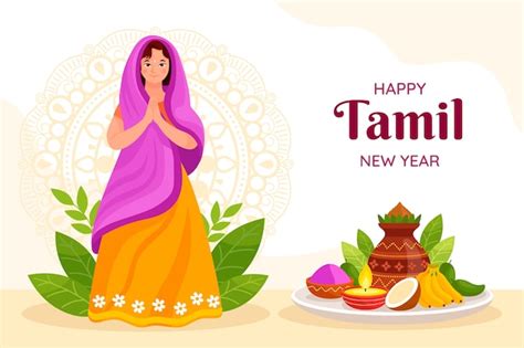 Free Vector Flat Background For Tamil New Year Celebration