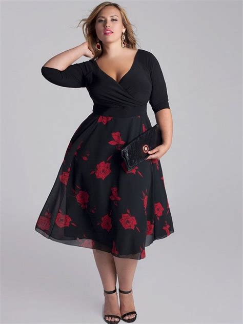 Rose Floral Print Surplice Dress In 2022 Plus Size Outfits Fashion