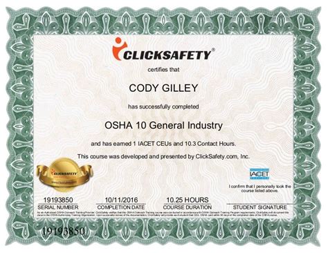 Osha 10 Certificate
