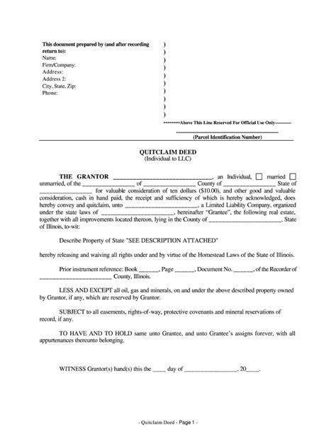Illinois Quit Claim Deed Sample Fill Online Printable Fillable