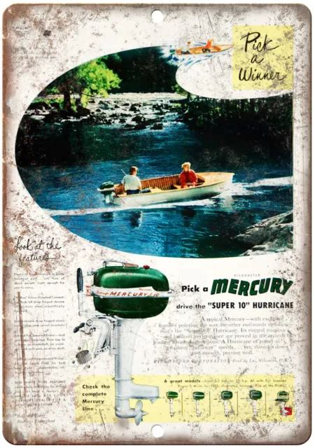 Mercury Outboard Motor Boat Vintage Ad 12 X 9 Reproduction Metal Sign