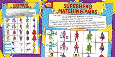 Superhero Matching Pairs Game Printable Twinkl Party