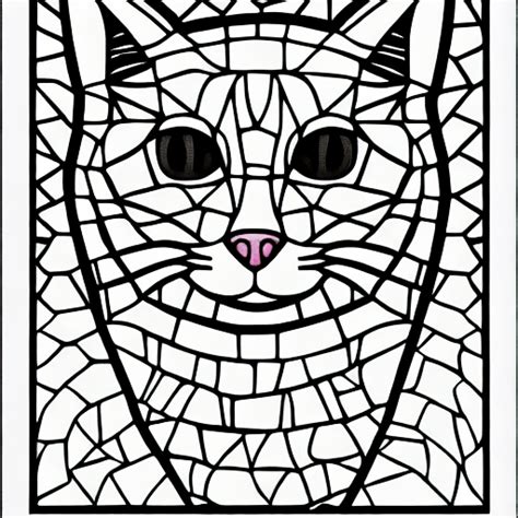 Simple Cat Mosaic Coloring Book Style · Creative Fabrica