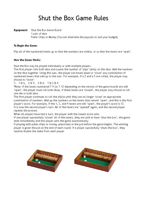 Printable Rules For Shut The Box Printable Word Searches