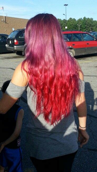 Dark Purple Fade Into Light Purple Then Fade Into Red Long Hair