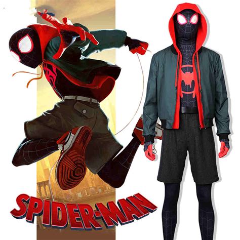 Spider Man Into The Spider Verse Miles Morales Black Cosplay Costumes Adult Jmpsuit Waistcoat