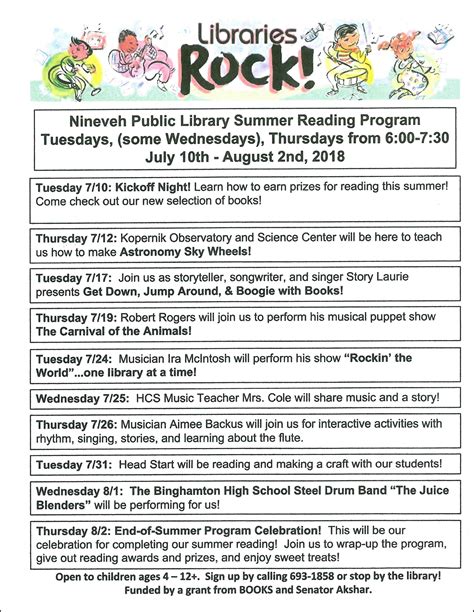 Summer Reading Program Nineveh Public Library Of Colesville Township