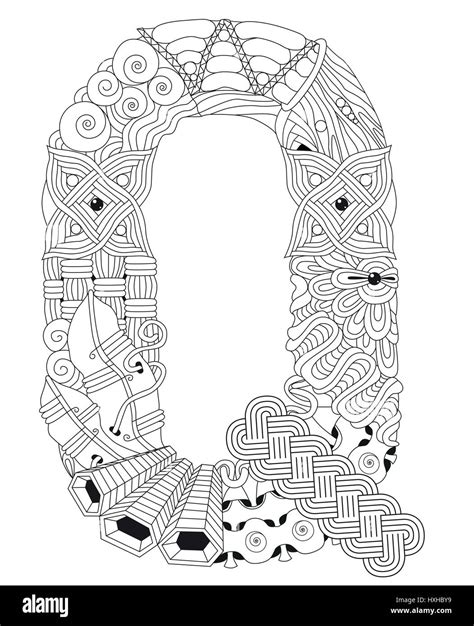 Letra Q Para Colorear Vector Zentangle Objeto Decorativo Imagen Vector