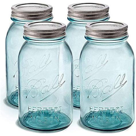 Ball Aqua Canning Jars 32 Oz Regular Mouth Set Of 4 Vintage Mason Jars Aqua Colored Glass With