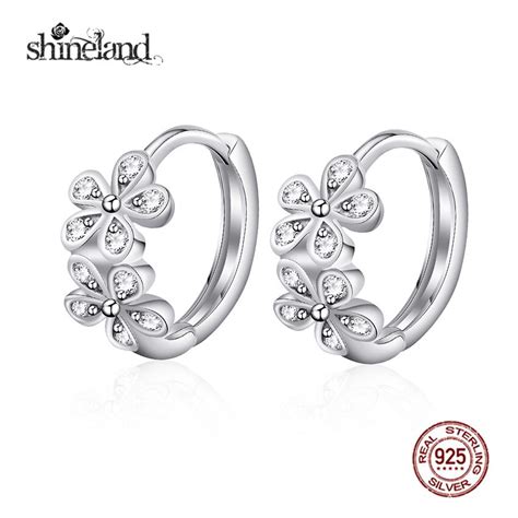 Shineland Sweet Daisy Flower Ear Buckle Earrings For Women Girls Princess 100 925 Sterling