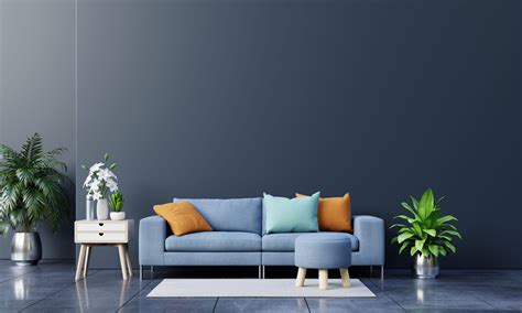 Modern Living Room Interior With Sofa And Green Plantslamptable On