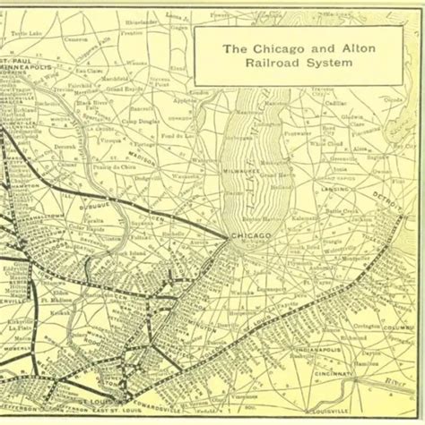 Vintage Chicago And Alton Railroad Map Railway System Frameable Antique