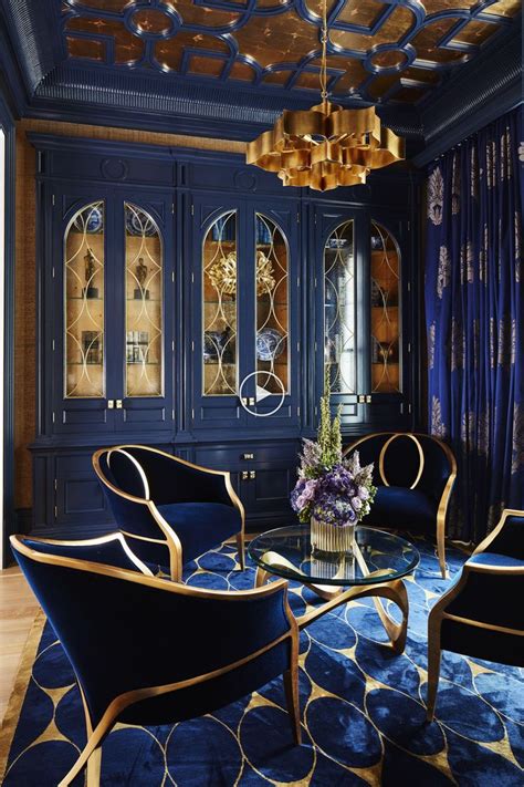 Room With Tones Of Gold And Classic Blue Home Interior Design