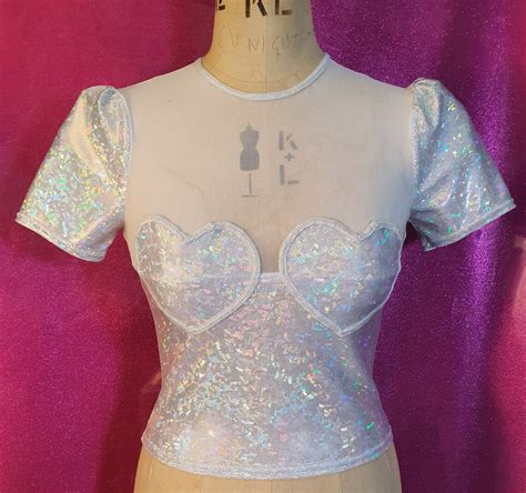 Holographic Silver Holo Disco Tits Sheer Sparkle Top Etsy