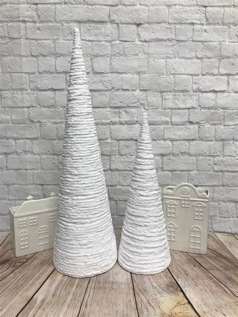 Cone Christmas Trees Set Of 2 Paper Mache Cone Trees Velvet Etsy Uk