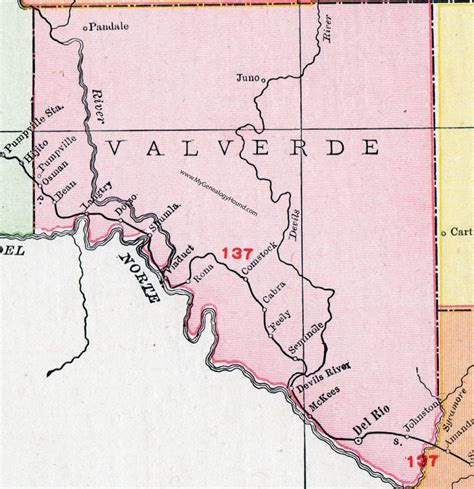 Val Verde County Texas Map 1911 Del Rio Comstock Langtry Juno