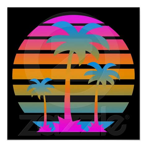 Corey Tiger 80s Retro Vintage Palm Trees Sunset Poster Zazzle Neon
