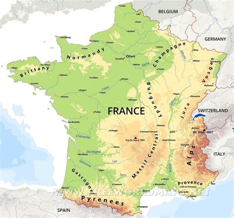 Physical Map Of France France Physical Features Map Western Europe