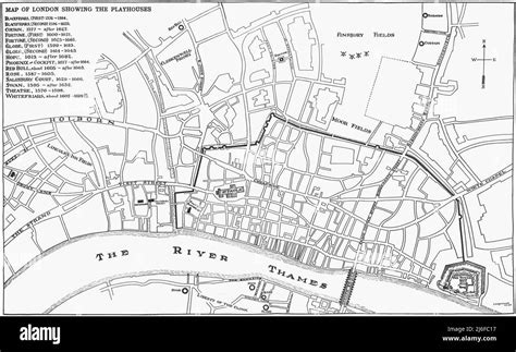 1917 Map Showing Theatres Of 16th And 17th Century London Stock Photo