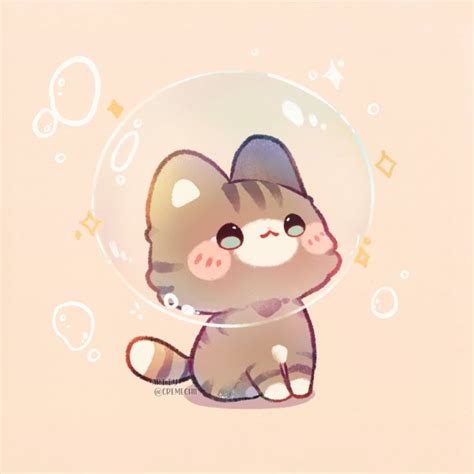 A Cute Little Cat Sitting In Front Of A Bubble With Bubbles On Its Face