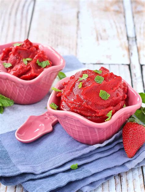 Strawberry Sorbet With Mint 2 Ingredients 5 Minutes Rachel Cooks