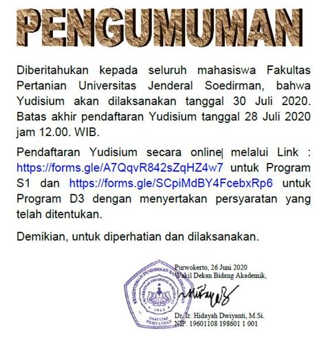 Pendaftaran Yudisium Secara Online Fakultas Pertanian Universitas