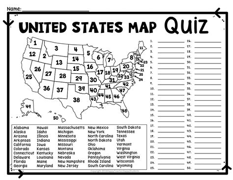 State Capitals Quiz Free Printable
