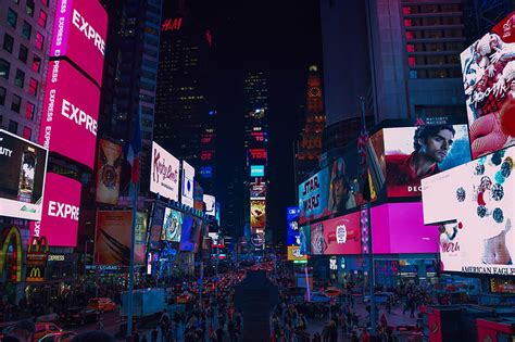 Times Square Ciudad Cuadrado Noche Nueva York Plaza De