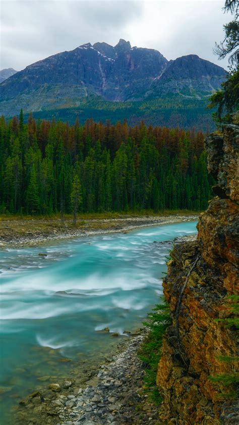 Download Wallpaper 1350x2400 Mountains Trees River Rocks Landscape Iphone 876s6 For