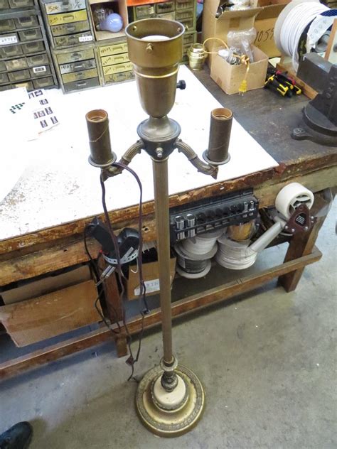The appliance has 3 connector poles (one copper and two silver). Lamp Parts and Repair | Lamp Doctor: Broken Antique Brass Reflector Type Floor Lamp with Cluster ...