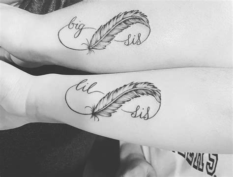 Matching Big Sis And Lil Sis Tattoos Feather Inside Infinity ♾ Cute