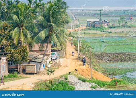Village In Assam India Near Rice Fields Editorial Photography Image