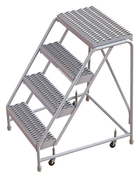 Tri Arc 4 Step Rolling Ladder Serrated Step Tread 40 In Overall