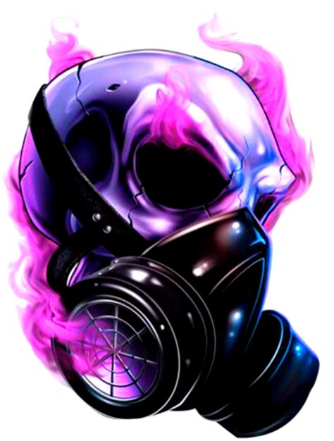Skull Pink Purple Neon Smoke Gasmask Dark Skull Gas Mask Tattoo