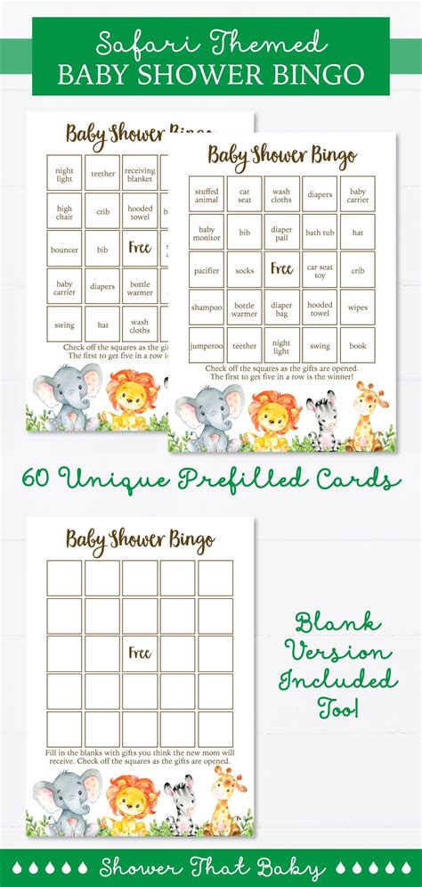 Safari Baby Shower Bingo Cards Printable Blank Bingo Cards Etsy
