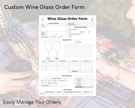 Wine Glass Order Form Template Easy Craft Order Forms Etsy Uk