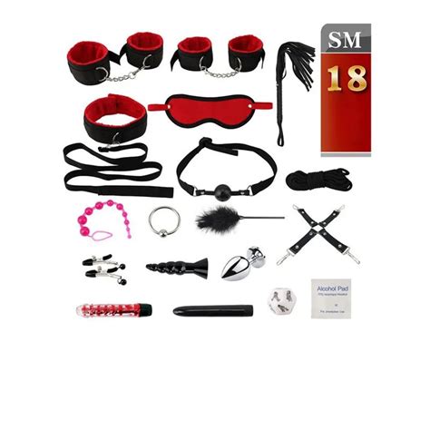 sexy sm 18 piece suit handcuffs leather whip cross buckle adult supplies training binding